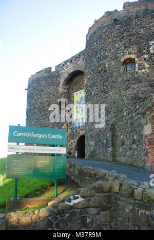 Haupteingang von Carrickfergus Castle, Co Antrim, Nordirland, Großbritannien Stockfoto