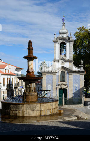 Brunnen vor der Igreja Matriz De Alijó/Igreja de Santa Maria Maior - Kirche in Arouca, Region Douro, Portugal, Europa Stockfoto