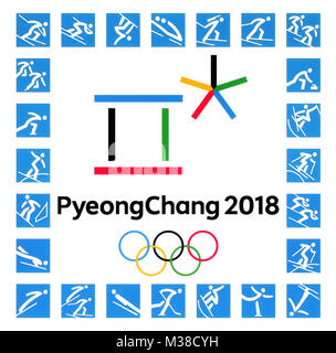 Kiew, Ukraine - 22. September 2017: Offizielle Logos der Olympischen Winterspiele 2018 mit Sportarten in PyeongChang, Republik Korea, ab Februa Stockfoto