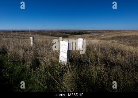 MT 00093-00 ... MONTANA - Grabsteine der gefallenen Soldaten auf dem letzten Stand Hügel am Little Bighorn Battlefield National Monument Abschnitt der Krähe indischen Res Stockfoto