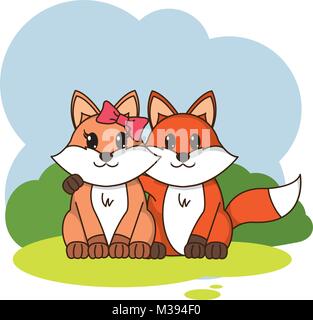 Fox paar niedliche Tier in der Landschaft Stock Vektor