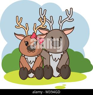 Rentier paar niedliche Tier in der Landschaft Stock Vektor
