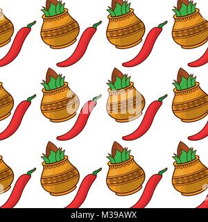 Hindu kalash Kokos chili Hintergrund Stock Vektor