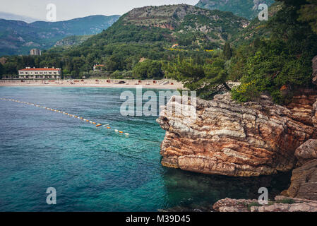 Queen's Strand vor der Villa Milocer Aman Sveti Stefan Luxus Hotel in Przno, Montenegro Stockfoto