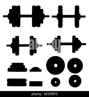 Satz von Normalen und Deformierten verbogen Kurzhanteln isoliert auf weißen Sport ausrüstung Gewicht heben Übung Kraft- und Fitnessraum Konzept Flat Style Vektor illustr Stock Vektor