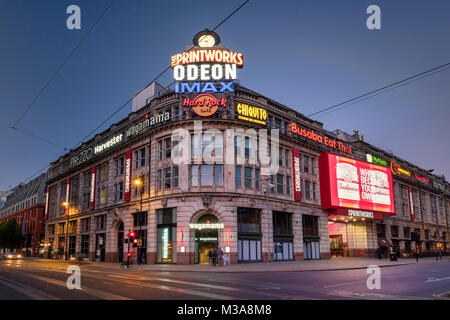 Den Printworks bei Nacht, Manchester, Greater Manchester, England, Großbritannien Stockfoto