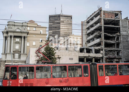 Jugoslawische Bundesministerium der Verteidigung Gebäude, das im Jahr 1999 von der NATO bombardiert wurde, Belgrad, Serbien Stockfoto