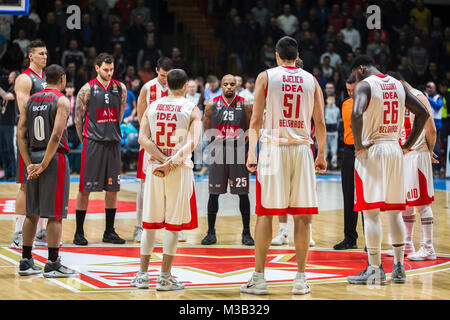 9. Februar 2018, Aleksandar Nikolic Hall, Belgrad, Serbien; Euroleague Basketball, Crvenz Zvezda mts Belgrad vs. AX Armani Exchange Olimpia Mailand; Stockfoto