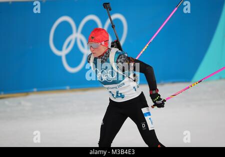 Pyeongchang, Südkorea. 10 Feb, 2018. Deutschlands Franziska Hildebrand in Aktion bei den Frauen Biathlon (7,5km Sprint) in Pyeongchang, Südkorea, 10. Februar 2018. Quelle: Michael Kappeler/dpa-Zentralbild/dpa/Alamy leben Nachrichten Stockfoto