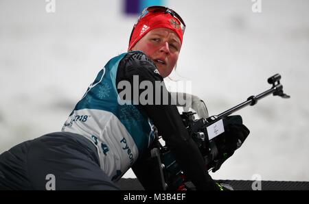 Pyeongchang, Südkorea. 10 Feb, 2018. Deutschlands Franziska Hildebrand in Aktion am Schießstand bei den Frauen Biathlon in Pyeongchang, Südkorea, 10. Februar 2018. Quelle: Michael Kappeler/dpa-Zentralbild/dpa/Alamy leben Nachrichten Stockfoto