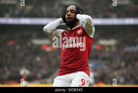 London, Großbritannien. Feb 10th, 2018. Alexandre Lacazette von Arsenal in der Premier League Spiel zwischen Arsenal und Tottenham Hotspur im Wembley Stadium am 10. Februar 2018 in London, England. (Foto durch Arron Gent/phcimages.com) Credit: PHC Images/Alamy Live NewsCredit: PHC Images/Alamy leben Nachrichten Stockfoto