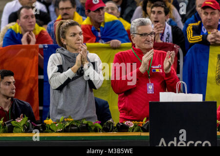 Februar 10, 2018: Simona Halep beobachten die FED Cup durch BNP Spiel 2018 zwischen Rumänien und Kanada im Sala Polivalenta, Cluj-Napoca, Rumänien ROU. Copyright: Cronos/Catalin Soare Stockfoto