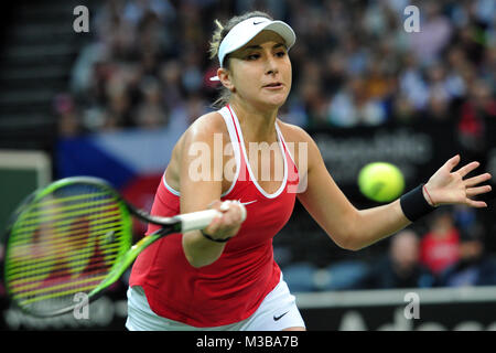 Prag, Tschechische Republik. 10 Feb, 2018. Swiss tennis player BELINDA BENCIC beim Fed Cup Spiel gegen Tschechien in Prag, Tschechische Republik. Credit: Slavek Ruta/ZUMA Draht/Alamy leben Nachrichten Stockfoto