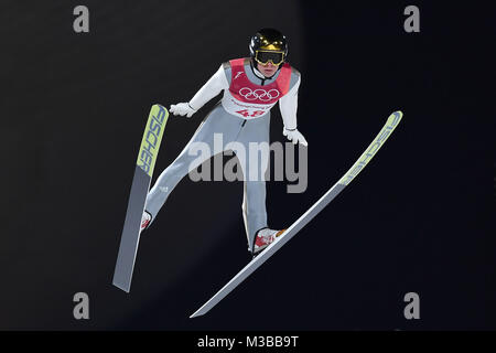 Andreas WELLINGER (GER), Aktion.entsprungen Skispringen, Normal Hill Männer, Skispringen, Normalschanze, Alpensia Skispringen Center. Olympische Winterspiele 2018, vom 09.02. - 25.02.2018 in PyeongChang/Suedkorea. | Verwendung weltweit Stockfoto