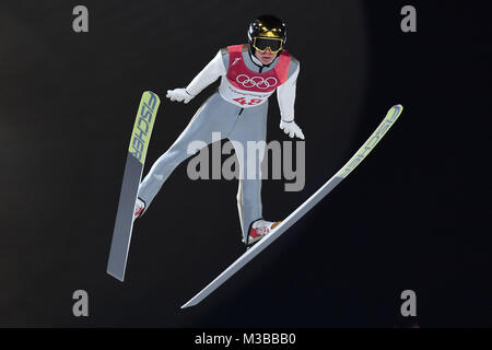 Andreas WELLINGER (GER), Aktion.entsprungen Skispringen, Normal Hill Männer, Skispringen, Normalschanze, Alpensia Skispringen Center. Olympische Winterspiele 2018, vom 09.02. - 25.02.2018 in PyeongChang/Suedkorea. | Verwendung weltweit Stockfoto