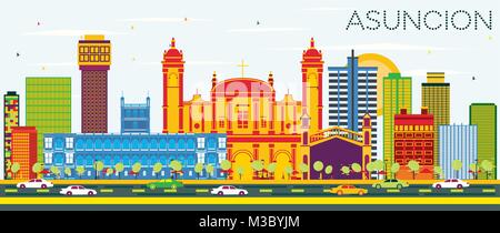 Asuncion Paraguay Skyline der Stadt mit Gebäuden und blauer Himmel. Vector Illustration. Business Travel und Tourismus Konzept mit moderner Architektur. Stock Vektor