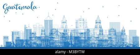 Übersicht Guatemala City Skyline mit blauen Gebäude. Vector Illustration. Business Travel und Tourismus Konzept mit moderner Architektur. Guatemala Stock Vektor