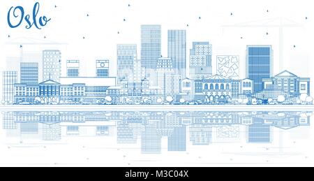 Umrisse Oslo Norwegen Skyline der Stadt mit blauen Gebäude und Reflexionen. Vector Illustration. Business Travel und Tourismus Abbildung mit modernen Archit Stock Vektor