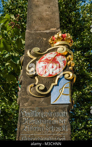 Wappen des Commonwealth von Polen und Litauen auf Wegweiser im Jahre 1730 unter August dem Starken, Schloss Moritzburg, Sachsen, Deutschland Stockfoto