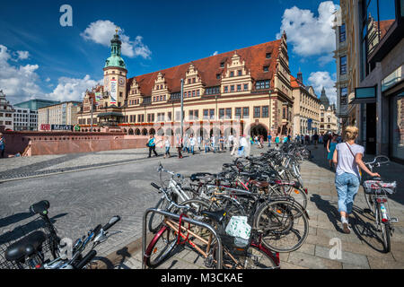 Altes Rathaus (Altes Rathaus), Fahrräder am Markt, in Leipzig, Sachsen, Deutschland Stockfoto