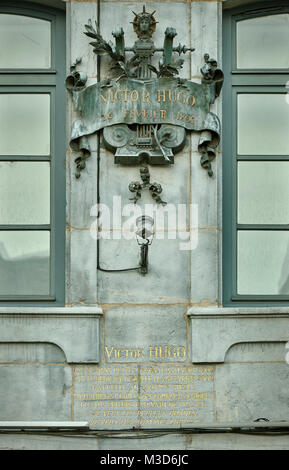 Victor Hugo Geburtsort Plakette. Besançon. Bourgogne-Franche-Comte. Frankreich. Stockfoto