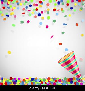 Bunte Konfetti mit party poppers auf einem hellen Hintergrund Stock Vektor