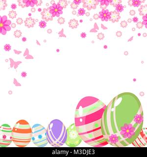 Ostern-Hintergrund mit Eiern und Blumen Stock Vektor