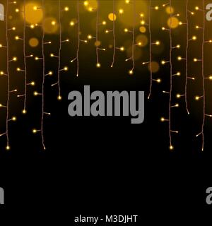 Glühende Weihnachtsbeleuchtung Girlande auf einem dunklen Hintergrund Stock Vektor