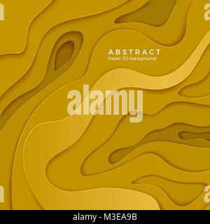 3D abstrakt Hintergrund mit gelben Papier schneiden Formen. Schicht Farbe gewelltes Papier. Design für Business Poster und Präsentation. Vector Illustration Stock Vektor