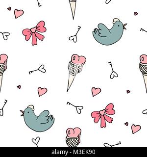 Liebe Symbole nahtlose Muster. Hand gezeichnet doodles Vector Illustration. Kann für Scrapbooking, Art und Weise genutzt werden, Karten für Hochzeit, Valentinstag und o Stock Vektor