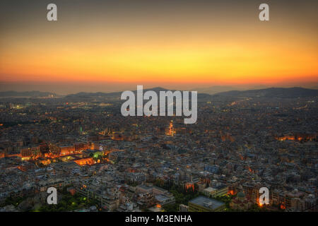 Akropolis Sonnenuntergang über Athen, Griechenland in 2015 getroffen Stockfoto