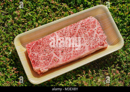 Raw Wagyu Beef sitzen auf einem Board, Foto zu Hause Küche nahm Stockfoto