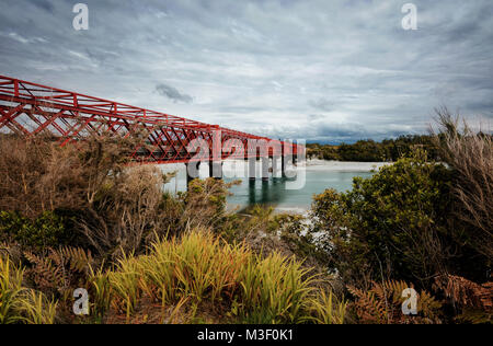 Taramakau Straße Bahn Brücke Neuseeland im Jahr 2015 getroffen Stockfoto