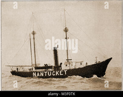 Alte amerikanische Leuchttürme, Licht Stationen und Navigationshilfen - Nantucket Licht Schiff Nr. 85, USA 1923 Stockfoto