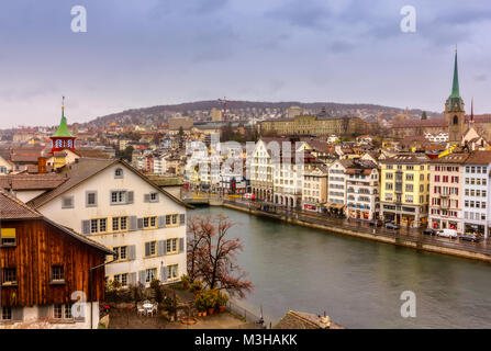 Ein Wintertag in der Altstadt von Zürich Stockfoto