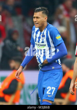 Leverkusen, Deutschland. 10. Februar, 2018. Bundesliga Spieltag 22, Bayer 04 Leverkusen gegen Hertha BSC Berlin: Davie Selke (Hertha) reagfiert. Credit: Jürgen Schwarz/Alamy leben Nachrichten Stockfoto