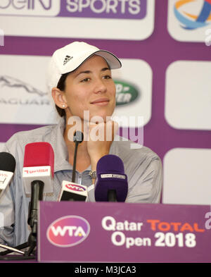 Doha, Katar. 11 Feb, 2018. Muguruza garbine Spaniens besucht eine Pressekonferenz vor der 2018 WTA Qatar Open in Doha, Katar, Jan. 11, 2018. Credit: Nikku/Xinhua/Alamy leben Nachrichten Stockfoto