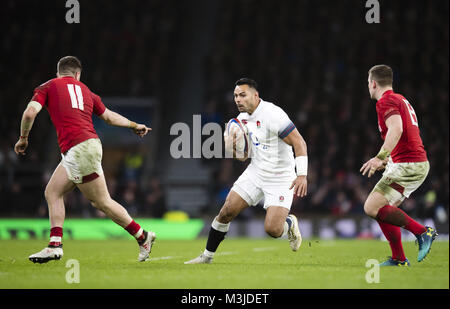 Twickenham, UK. 10. Februar, 2018: England's Ben Te'o in Aktion während der NatWest 6 Nations Spiel im Twickenham Stadium, UK. Credit: Ashley Western/Alamy Leben Nachrichten Fotograf Ashley Western England v Wales Welt Copyright ©2018 Ashley Western. Alle Rechte vorbehalten. 7 Victoria Mews, Earlsfield, London, SW18 3PY Stockfoto