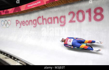 Gangneung, Südkorea. 11. Februar, 2018. Andrei Turea (ROU). Mens Luge. Pyeongchang 2018 Winter Olympics. Alpensia Sliding Center. Alpensia. Gangneung. Republik Korea. 11.02.2018. Credit: Sport in Bildern/Alamy leben Nachrichten Stockfoto