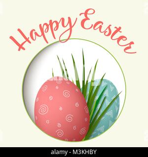 Frohe Ostern. Ostern rote und grüne Eier mit abstrakten einfache Verzierungen in runde Bilderrahmen. Vector Illustration Stock Vektor