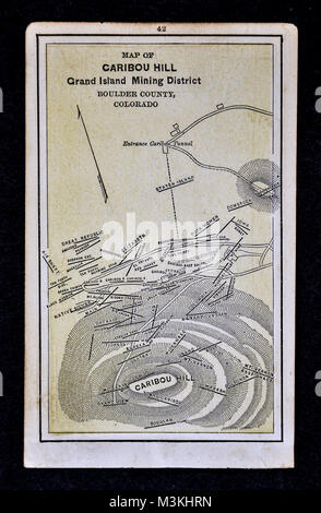 1882 Bradstreet Atlas Karte - Goldmine Karte - Caribou Hill, Grand island Bergbaugebiet, Boulder County, Colorado - Vereinigte Staaten Stockfoto