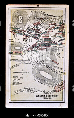 1882 Bradstreet Atlas Karte - Goldmine Karte - Eureka Mining District, Nevada - Usa Stockfoto