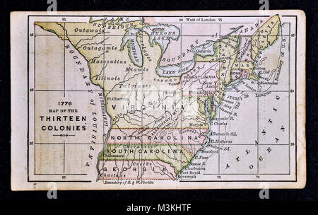 1882 Bradstreet Atlas Karte - Vereinigten Staaten dreizehn Kolonien 1776 Stockfoto