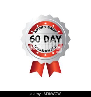 Geld zurück In 60 Tagen Vorlage Medaille mit Band Label isoliert Stock Vektor