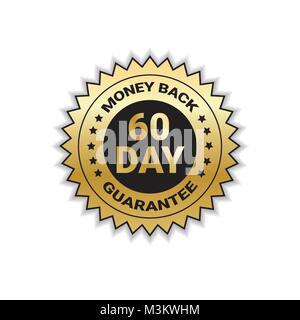 Goldene Zeichen Geld zurück In 60 Tagen mit Garantie Vorlage Aufkleber isoliert Stock Vektor