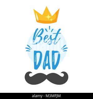 Vektor Cartoon Stil Abbildung оf Vatertag Grußkartenvorlage mit Schnurrbart Silhouette und goldene Krone. Beste Papa Text. Stock Vektor