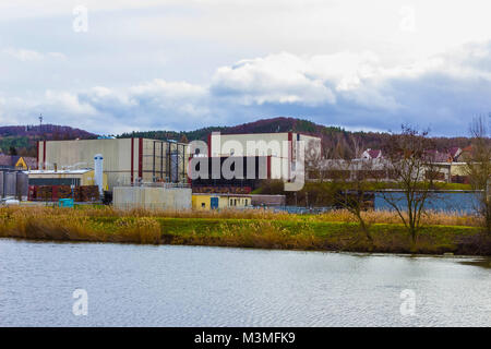 Krusovice, Cszech Republik - Januar 01, 2018: Der Eingang befindet sich in der Brauerei Krusovice Bier Stockfoto