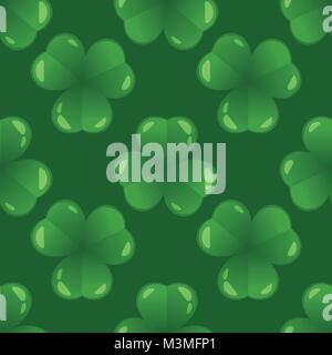 Vektor Cartoon Stil nahtlose Muster mit Kleeblatt auf grünem Hintergrund. St. Patrick's Day Ornament. Stock Vektor