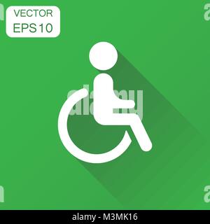 Mann im Rollstuhl Symbol. Geschäftskonzept Behinderte behinderte Piktogramm. Vector Illustration auf grünem Hintergrund mit langen Schatten. Stock Vektor