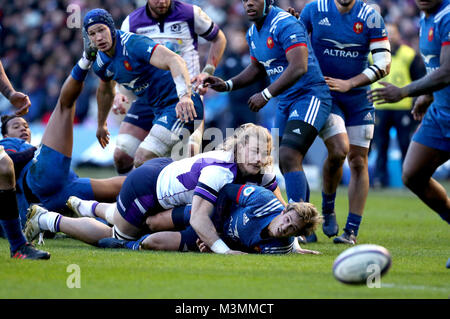 Der schottische David Denton in Aktion beim NatWest 6 Nations-Spiel auf BT Murrayfield, Edinburgh. DRÜCKEN SIE VERBANDSFOTO. Bilddatum: Sonntag, 11. Februar 2018. Siehe PA-Geschichte RugbyU Scotland. Bildnachweis sollte lauten: Andrew Milligan/PA Wire. EINSCHRÄNKUNGEN: Nur für redaktionelle Zwecke, keine kommerzielle Nutzung ohne vorherige Genehmigung. Stockfoto